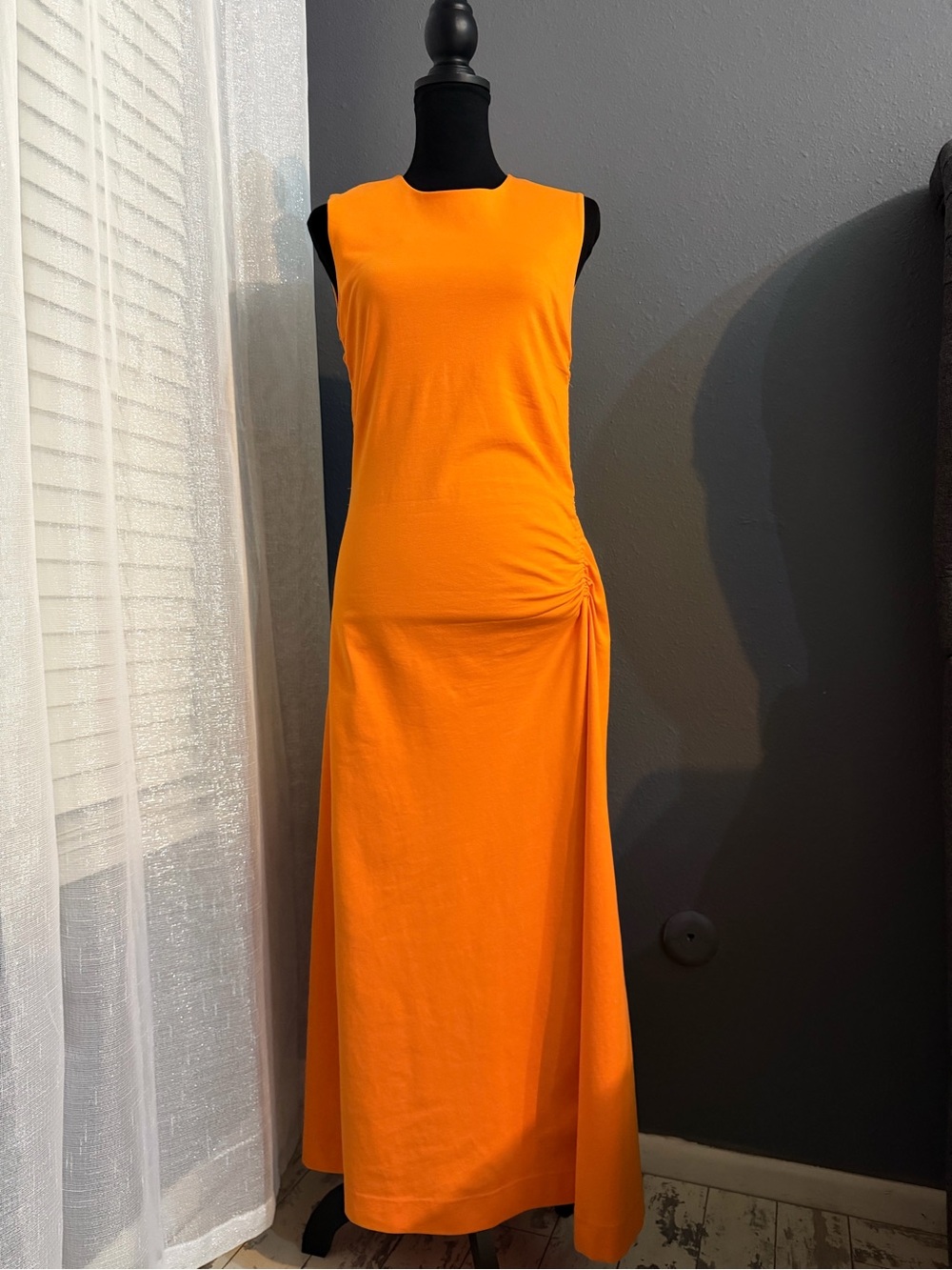 COS Orange Ruched Maxi Dress – Size S 🧡🍊🎃